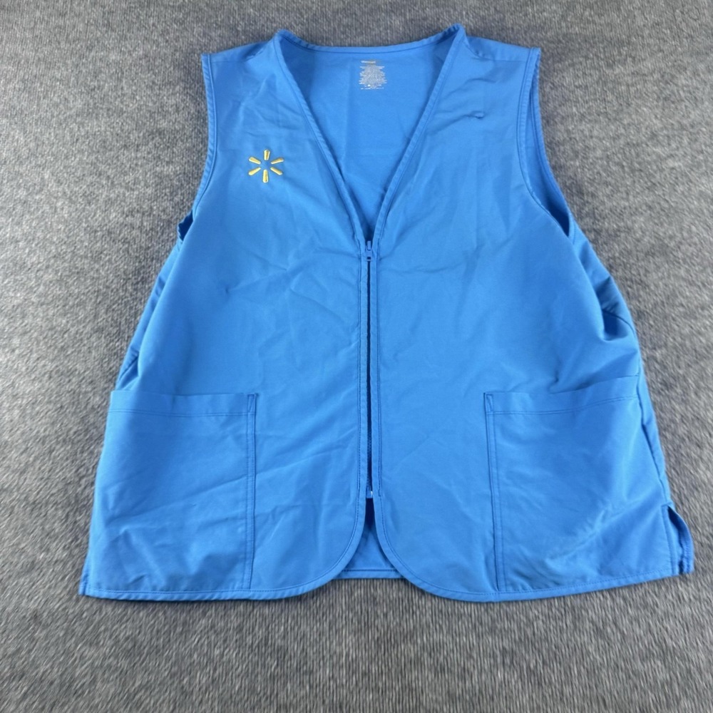Walmart Vest Mens XL Blue Proud Associate Zip Front Work Uniform Logo Pockets